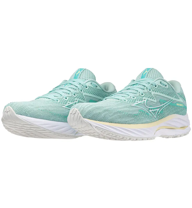 Mizuno Women's Wave Rider 27 Running Shoes Eggshell Blue/White/Anise Flower-4